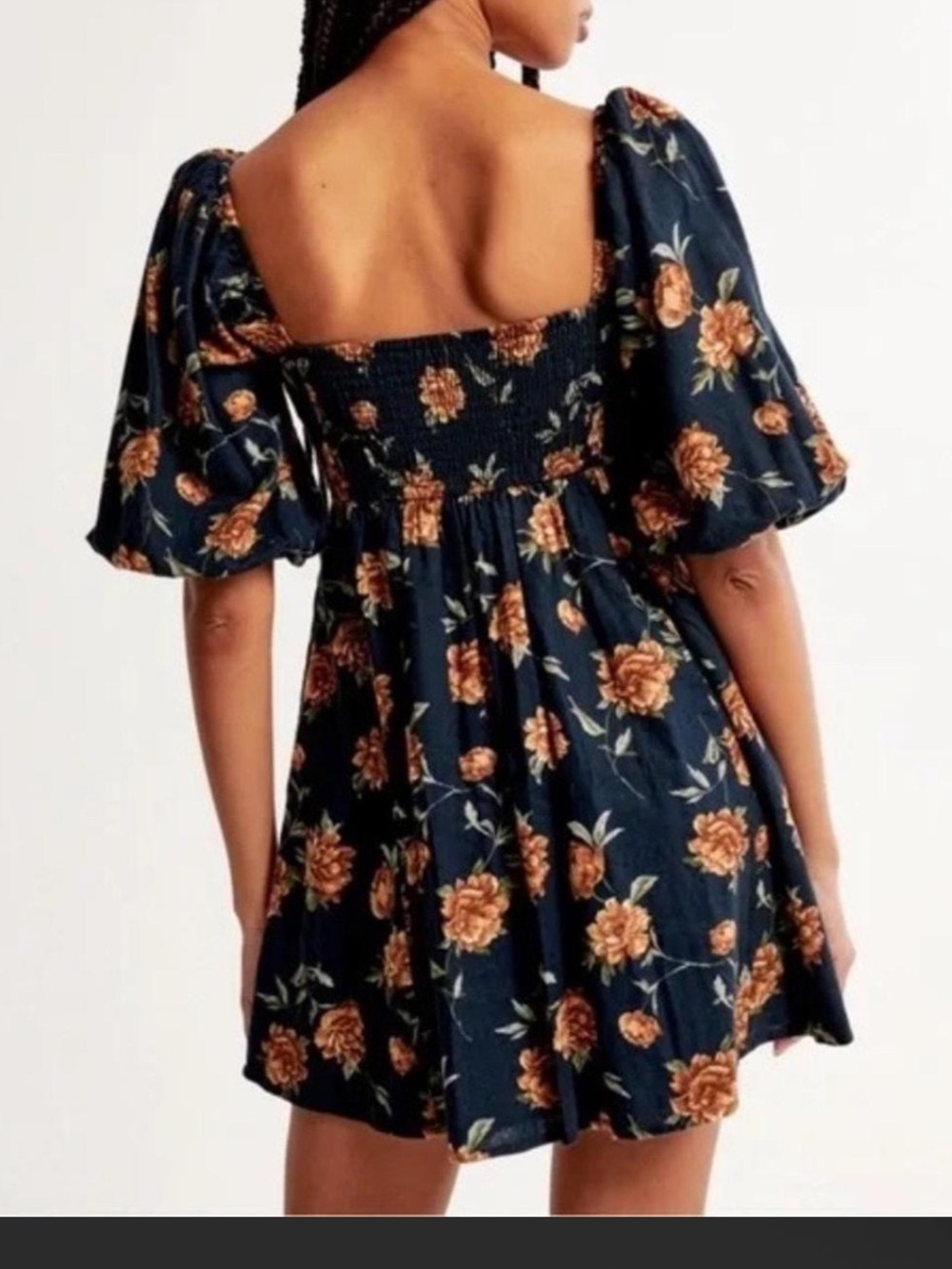 Abercrombie & Fitch Navy Floral Linen Blend Babydoll Mini Dress Size XL - Picture 2 of 8